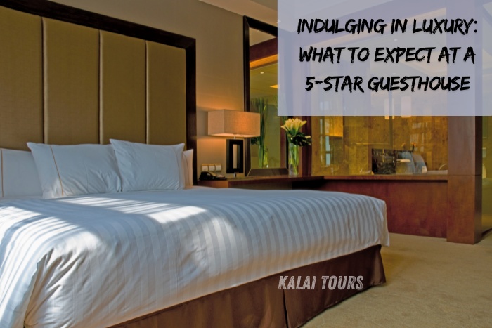 Luxurious 5-star guesthouse room with plush bedding and elegant interiors, ideal for a premium stay in the Nilgiris by Kalai Tours